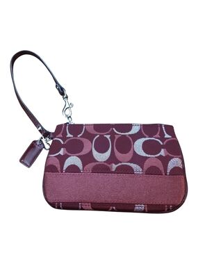 Coach 49174 Signature Stripe Small Wristlet - Burgundy Silver 